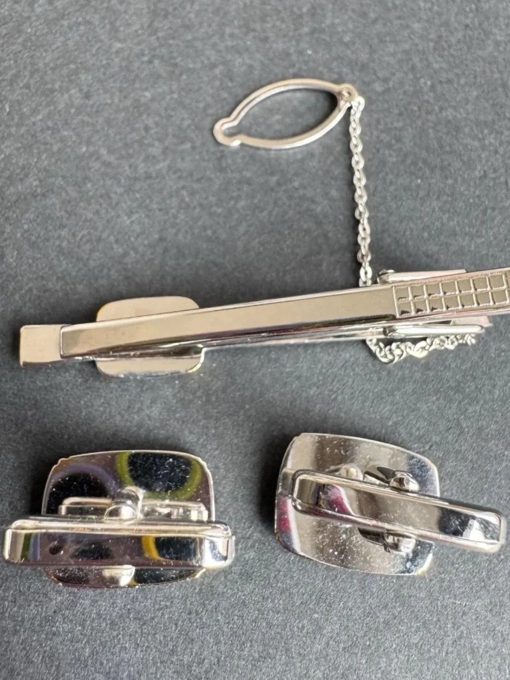 Vintage DAKS England Cufflinks Tie Clip Set Two Tone w/ Box Centennial Mens Gift